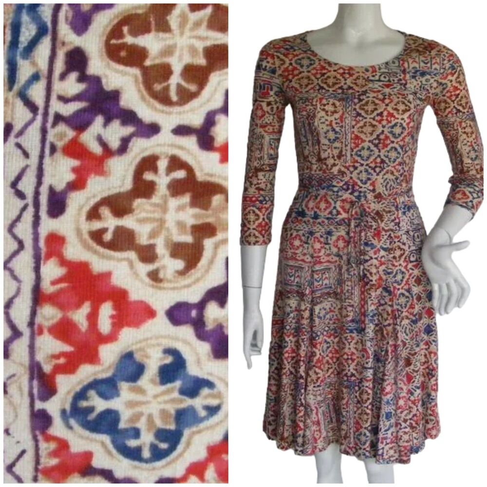 LRL Dress, XS, Skater, 3/4 sleeves, Cotton, String/Sash belt, casual